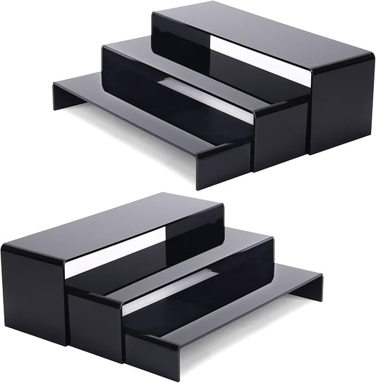 ANDGOO 6Pcs Large Acrylic Risers, 2 Set Black Rectangular Showcase Collectibles by ANDGOO