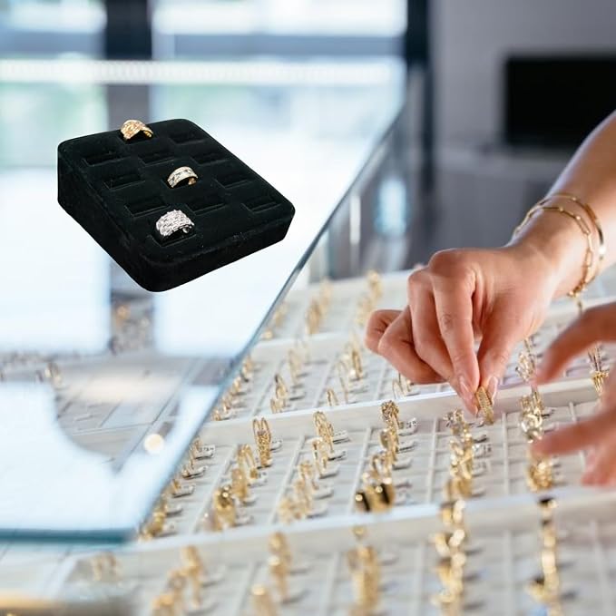 Novel Box 12-Slot Black Velvet Rings/Earrings/Cufflinks Holder Tray 5.75x5x2 - Image 7