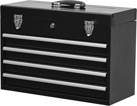 Metal Tool Box with 4 Drawers Portable Steel Tool Chest with Metal Cylinder by Flieghund