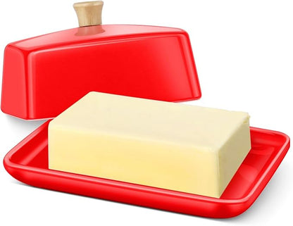 Flexzion Ceramic Red European Butter Dish by Flexzion