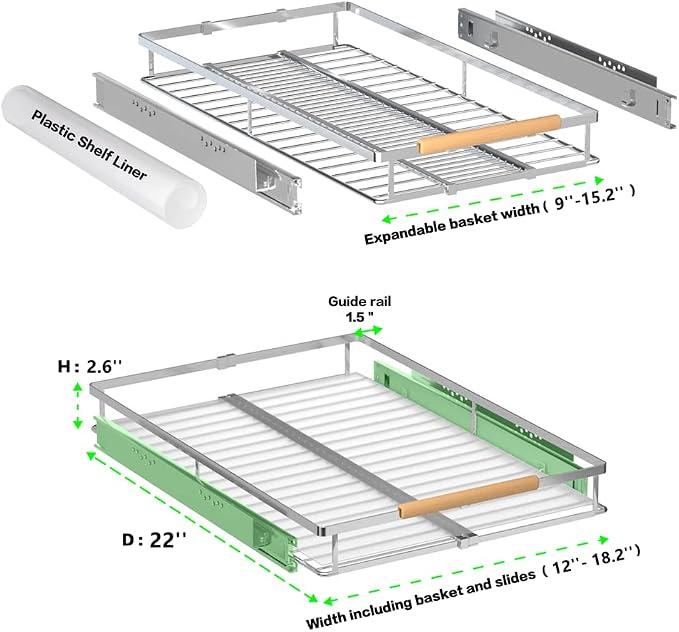 Expandable Pull Out Cabinet Drawer, Slide Out Shelves Heavy Duty Metal - Image 4
