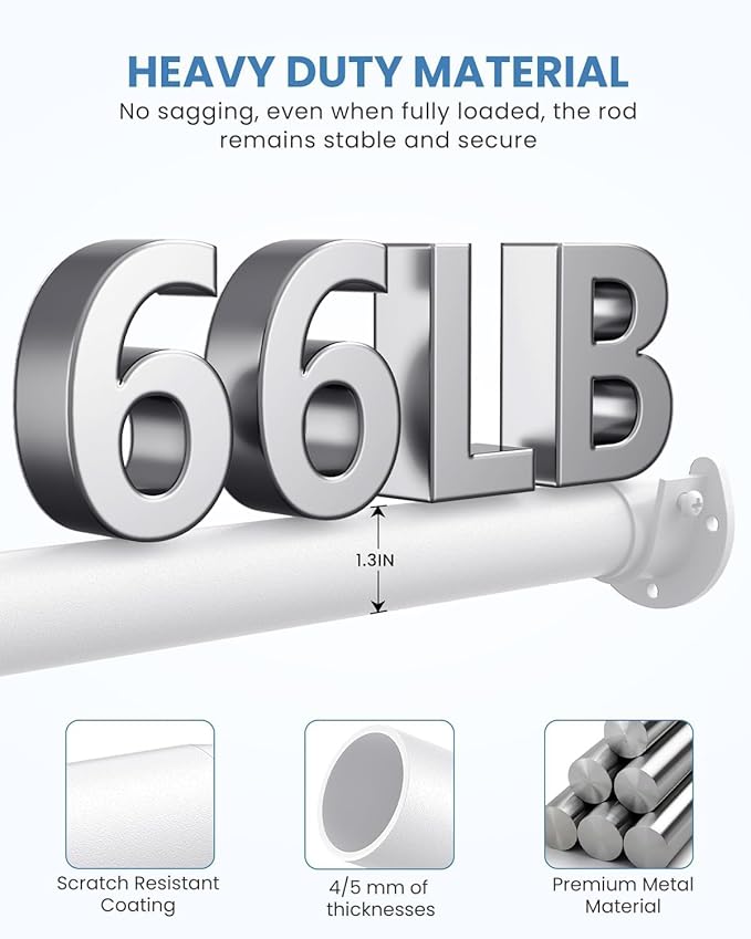 2 PACK Closet Rods for Hanging Clothes, 17 to 69 Inches Stepless Adjustable - Image 4