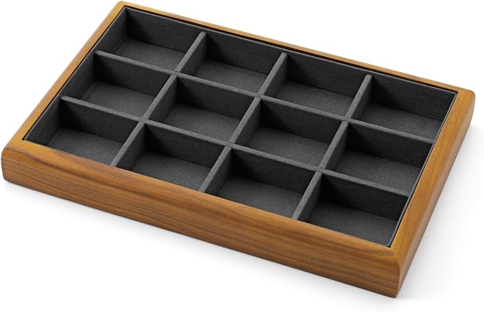 Oirlv Solid Wood 12 Grid Jewelry Organizer Tray Jewelry Drawer Organizer - Image 7