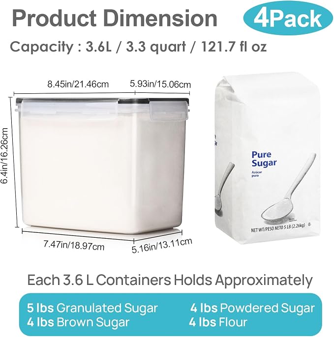Vtopmart Food Storage Containers 3.3 quart / 3.6L, 4 Pieces BPA Free Plastic - Image 2