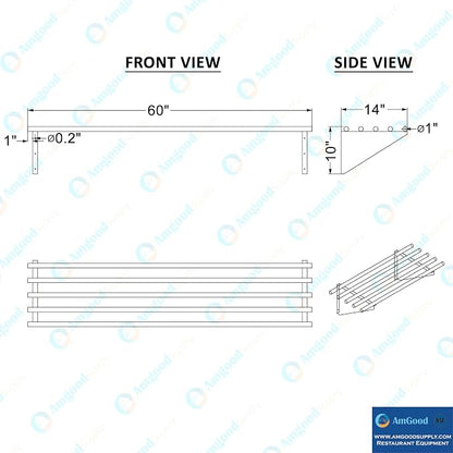 AmGood 14 in. x 60 in. NSF Stainless Steel Tubular Wall Shelf | Heavy-Duty - Image 5