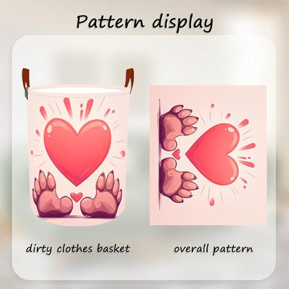 Laundry Baskets 15.7x19.7 Inch Large Paw Print Heart Design Collapsible Laundry - Image 5