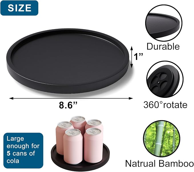 Lazy Susan Organizer for Kitchen, Bamboo Turntable for Cabinet, Small（Black） - Image 6