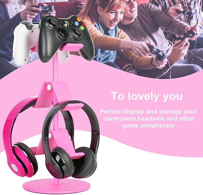 Controller Holder Pink, Headphone Stand, 3 Tier Multi Adjustable Game - Image 3