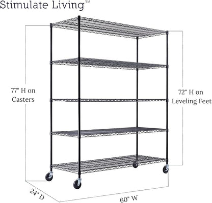 60"x24"x72" PRIME HEAVY DUTY Black 5-Tier Wire Shelving NSF 3000 LBS MAX - Image 2