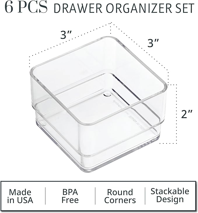 STORi SimpleSort 6-Piece Stackable Clear Drawer Organizer Set | 3" x 3" x 2" - Image 2