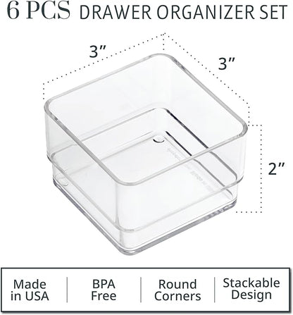 STORi SimpleSort 6-Piece Stackable Clear Drawer Organizer Set | 3" x 3" x 2" - Image 2