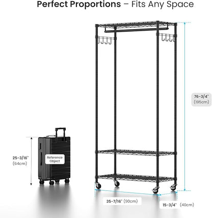 Garment Rack Heavy Duty 3 Tiers Adjustable Freestanding Metal Rolling Clothing - Image 5