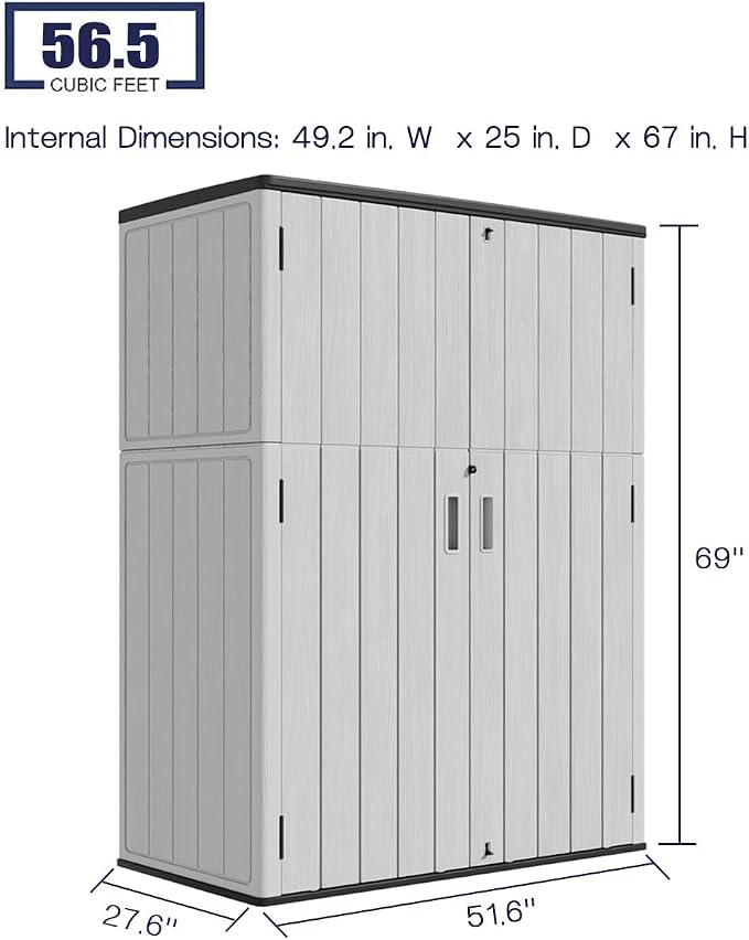 KINYING Outdoor Vertical Storage Shed, 57 Cu.ft Outdoor Storage Cabinet - Image 3