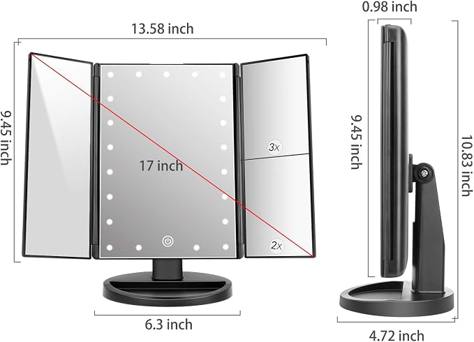 deweisn Tabletop Mount Trifold Lighted Vanity Mirror - Image 3