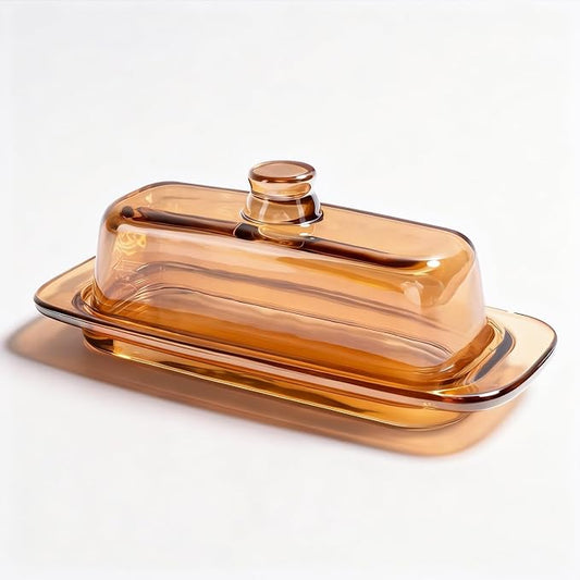 Butter Dish with Lid for Countertop, Elegant Champagne-Colored Covered Glass by QIANCHANG