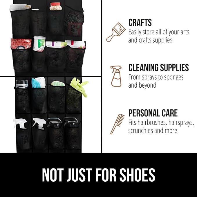 GORILLA GRIP Over the Door Shoe Organizer, 2 Pack, 24 Breathable Mesh Pockets - Image 7