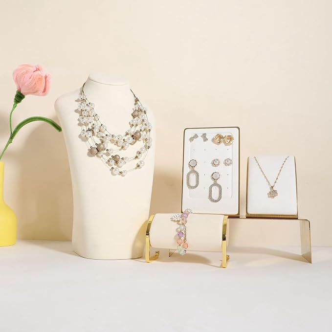 GemeShou Beige necklace hanger jewelry organizer, Velvet jewelry stand necklace - Image 4