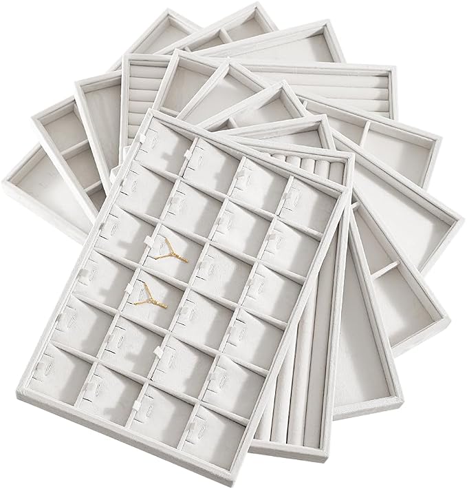 Velvet Stackable Jewelry Display Tray, 24 Grid Earring Ring Storage Tray - Image 7
