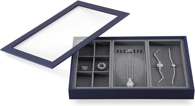 Dark Blue Jewelry Display Tray Ring Necklace Earring Bangle Organizer - Image 4