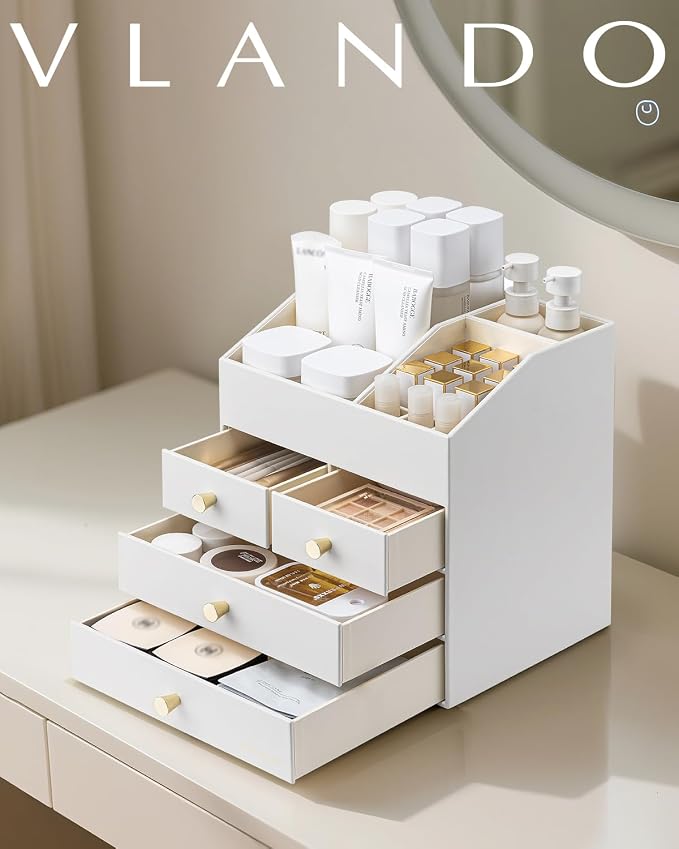 Vlando Makeup Organizer Countertop, Large Vanity Organizer PU Leather Make up - Image 7