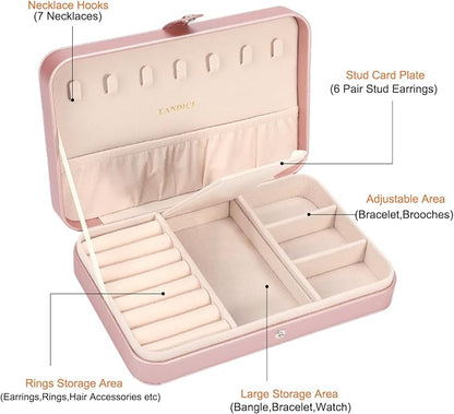 LANDICI Small Jewelry Box for Women Girls, PU Leather Travel Jewelry Case - Image 5