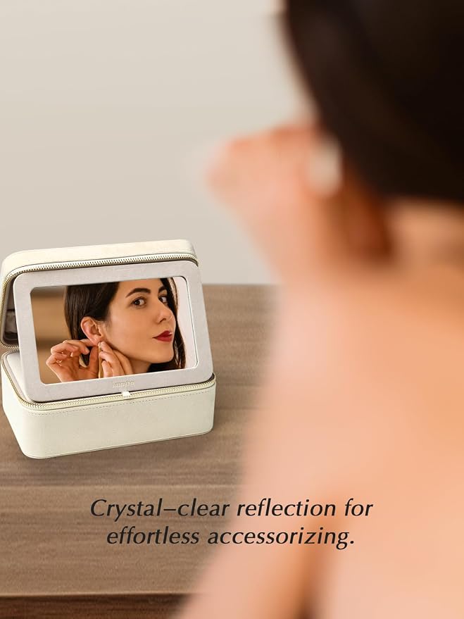 Velvet Travel Jewelry Box with Large Mirror, Double-Layer Jewelry Organizer Case - Image 7
