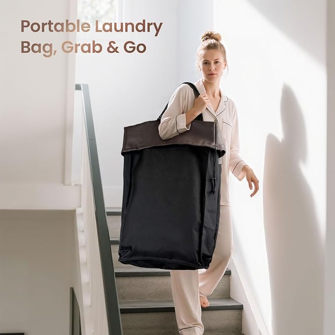 160L Laundry Hamper with Wheels and Handle, 2-Section Rolling Hamper - Image 7