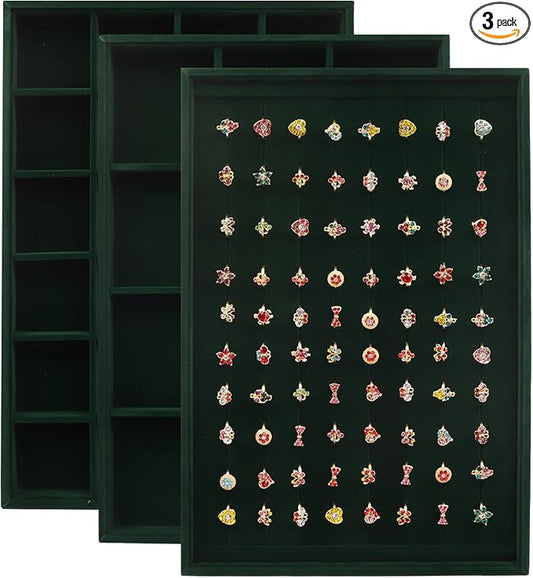 Rocutus Jewelry Trays, 3 Pack Stackable Velvet Jewelry Organizer Tray Drawer by Rocutus
