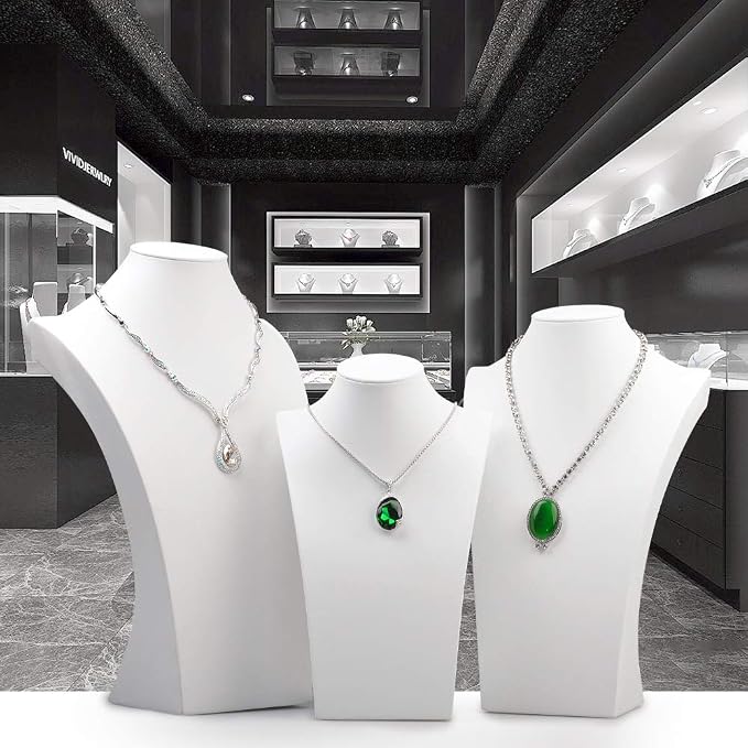 Oirlv White Leather Jewelry Bust Necklace Display Stand Trade Show Jewelry - Image 2