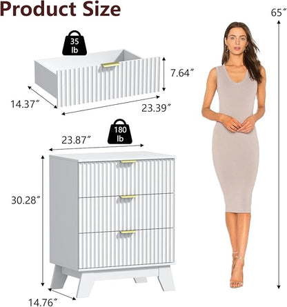 Fluted Dresser for Bedroom, 3 Drawer Dresser for Closet, Storage Cabinet and - Image 2