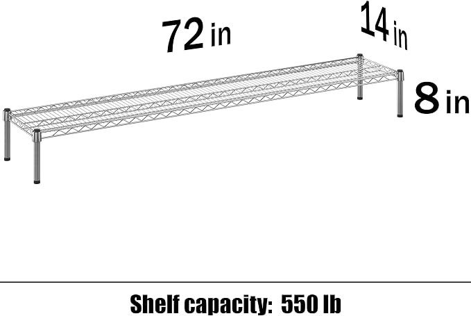 14" Deep x 72" Wide x 8" Height 1-Tier Wire Shelving Kit | NSF Commercial - Image 3