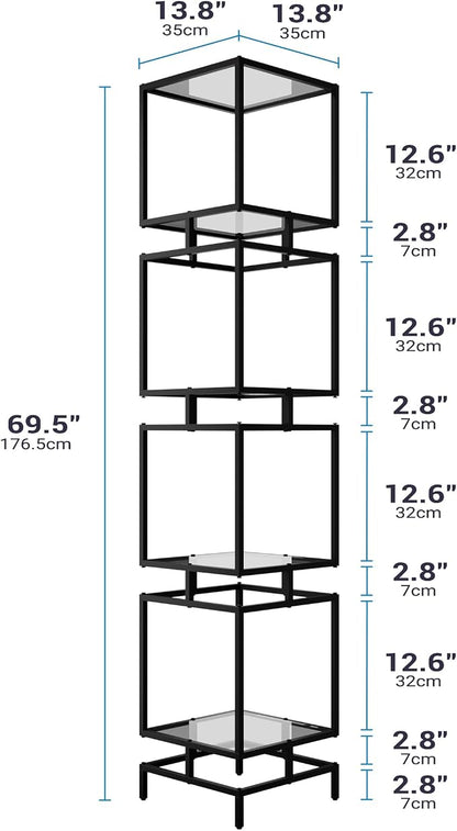 4 Cube Glass Shelf, 4-Tier Bookshelf, Display Shelf Rack, Metal Storage Rack - Image 2