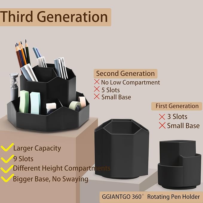Pencil Pen Holder for Desk, 9 Slots 360 Degree Rotating Desk Organizer - Image 3