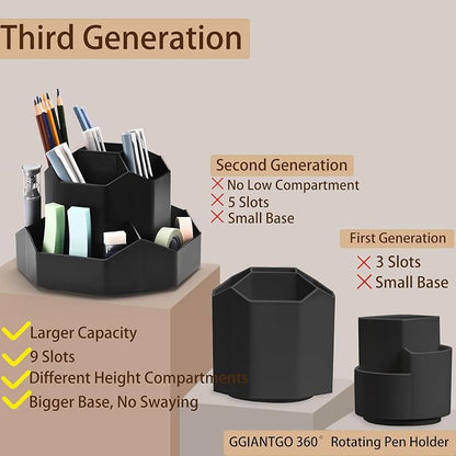 Pencil Pen Holder for Desk, 9 Slots 360 Degree Rotating Desk Organizer - Image 3