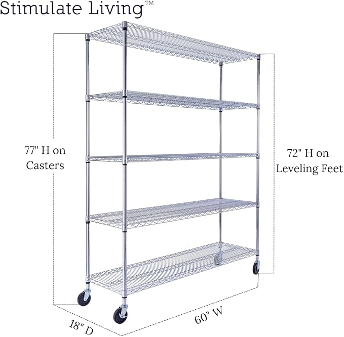 60"x18"x72" PRIME HEAVY DUTY Chrome 5-Tier Wire Shelving 4000 LBS MAX Capacity - Image 2