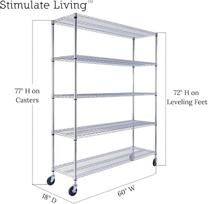 60"x18"x72" PRIME HEAVY DUTY Chrome 5-Tier Wire Shelving 4000 LBS MAX Capacity - Image 2