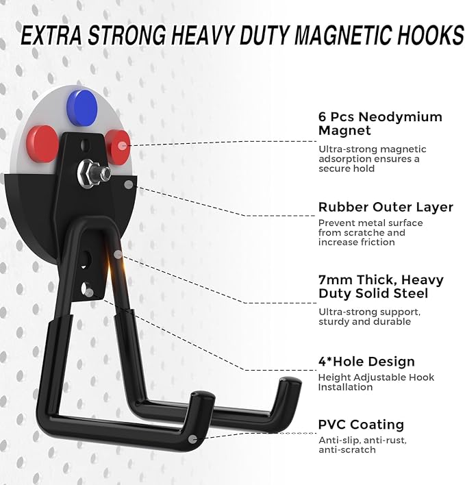 8 Pack Heavy Duty Storage Magnetic Utility Hooks Large Garage Strong Extra - Image 2