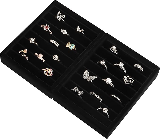 DesignSter Small Jewelry Tray-Ring Organizer 2PCS Premium Velvet Rings Earrings by DesignSter