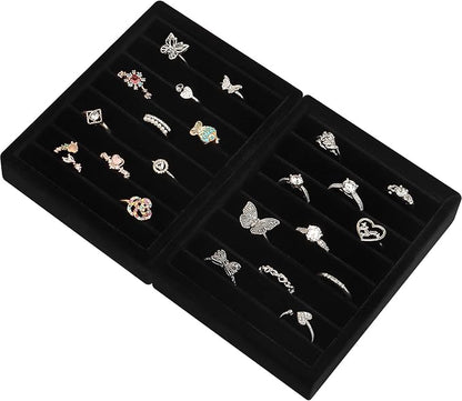 DesignSter Small Jewelry Tray-Ring Organizer 2PCS Premium Velvet Rings Earrings by DesignSter