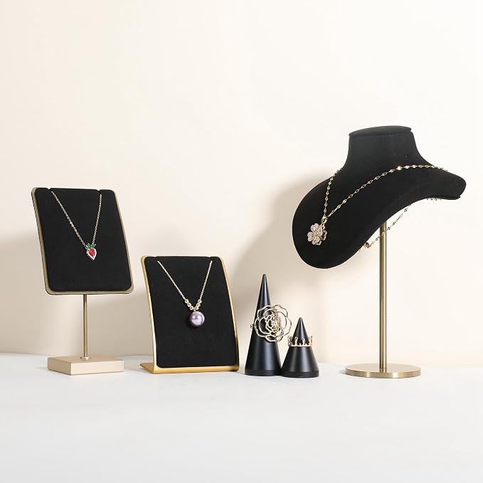 GemeShou Black Necklace display stand, Velvet Jewelry necklace display holder - Image 3