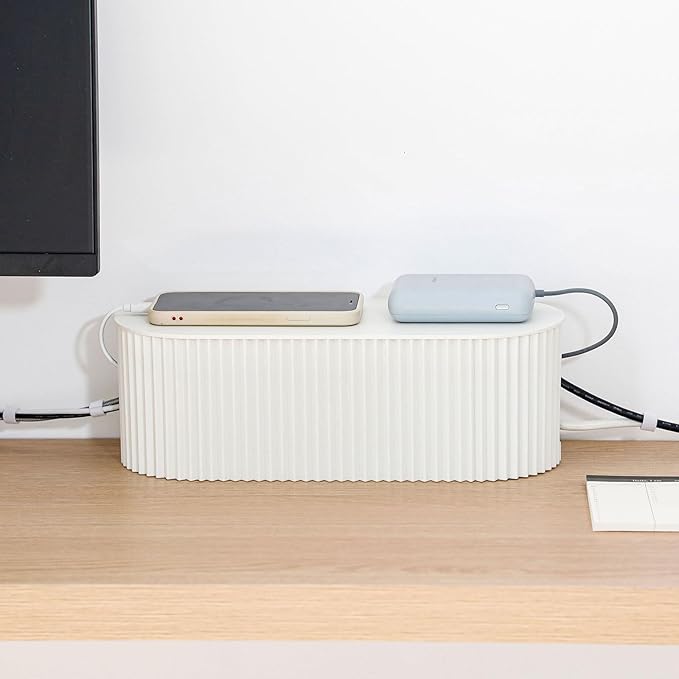 White Cable Box Organizer, Plastic Cord Hider Box by NINEWEEN
