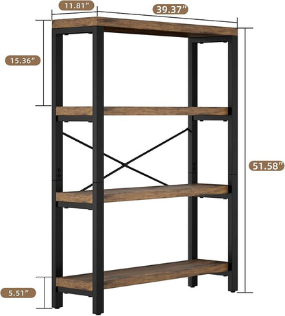 4-Tier 39.37" Wide Heavy Duty Bookshelf, Industrial Wood and Metal Bookshelf - Image 2