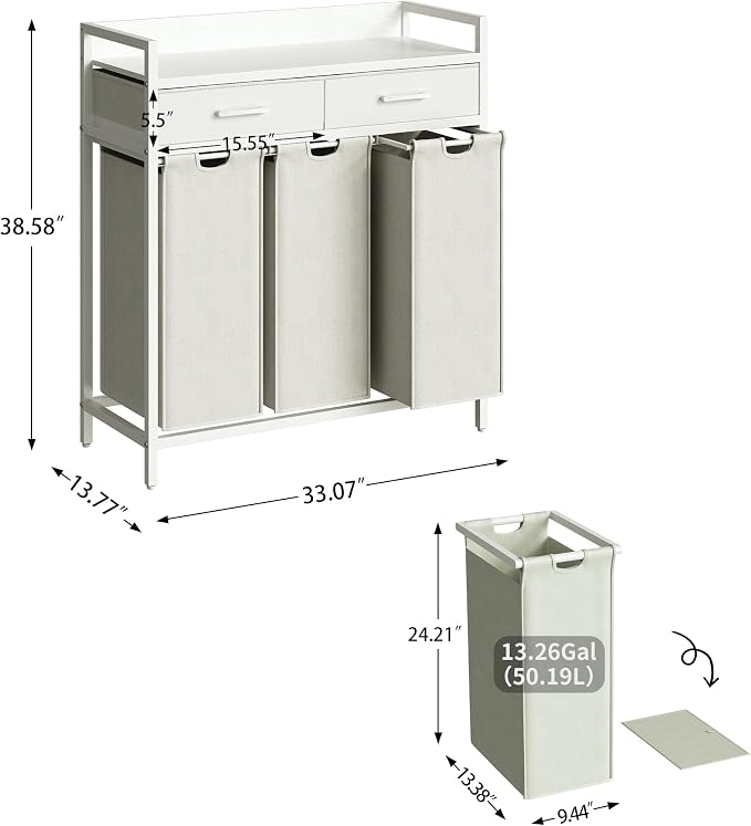 Laundry Sorter 3 Section Laundry Hamper - Image 3