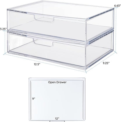 STORi STAX Plastic Stackable Organizer Drawers Clear | 12.5" Wide | Set - Image 3
