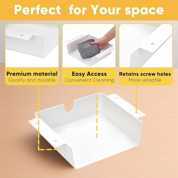 4 Pack Under Desk Hanging Shelf Drawer Organizer, Attachable Plastic Hidden - Image 4