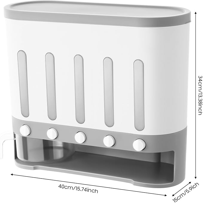 5 Grids Dry Food Dispenser, Wall mounted Rice Storage Dispenser Cereal - Image 2