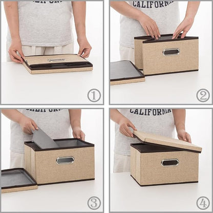 PRANDOM Storage Bins with Lids Jute Fabric Foldable Storage Boxes Organizer - Image 5