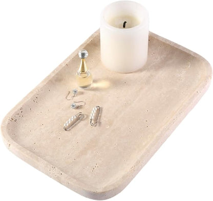 Marble Vanity Tray for Dresser Organizer, Travertine Bathroom Tray Countertop by Karibiber