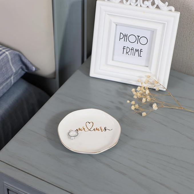 Mr.& Mrs Wedding Ring Dish-Jewelry Dish Tray-Ceramic White - Image 4