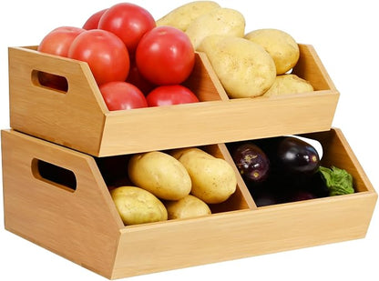 Ollieroo Bamboo Stackable Storage Bin, Pantry Organizer and Storage Baskets - Image 8